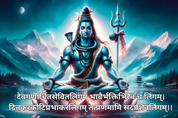 देवगणार्चितसेवितलिंगम् भावैर्भक्तिभिरेव च लिंगम्।
दिनकरकोटिप्रभाकरलिंगम् तत्प्रणमामि सदाशिवलिंगम्।।